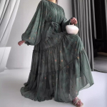Eid Muslim Abaya Dress Women Print Chiffon Sashes Jalabiya Kaftan Islam Vestidos Largo Arab Long Robe Ramadan Morocco Abayas XXXL