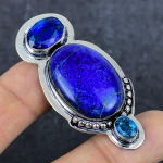 Natural Lapis Lazuli, Topaz 925 Sterling Silver Jewelry Pendant 2.25 j4r49