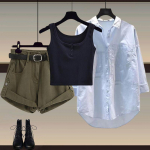 Naiste Suvine P&auml;ikesekaitse S&auml;rk+Vest+Denim L&uuml;hikesed P&uuml;ksid Kolmeosaline Kost&uuml;&uuml;m Korea Elegantne Vabaaja Kampsun Top P&uuml;ksid Sobiv Komplekt L