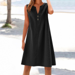 Women's cotton and linen dress summer sleeveless comfortable travel beach dress fashionable spring and summer vacation wear L