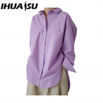 IHUASU Naiste mood vabaaja &uuml;hev&auml;rvilise tr&uuml;kiga pikkade varrukatega POLO kaelusega pluusid ja s&auml;rgid S valge