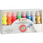 PRIMO 2532FM8 Gouache de qualit&eacute; sup&eacute;rieure, en flacon avec bec verseur, 8 couleurs: 4 couleurs fluos et 4 couleurs m&eacute;talliques.