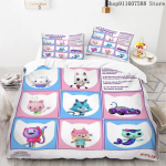 Gabby nukumaja voodipesukomplekt Kawaii voodipesukomplekt &Uuml;heinimese Kaheinimese suurus Kodu dekoratsioon T&uuml;drukutele Lastele Joonisfilm Armas Kass Tekikotikomplekt US Twin173x218cm