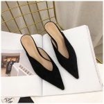 Bailehou 2019 Uued Suvised Flokeeritud Nahast Terava Otsaga Naiste Sussid Madala Kontsaga Slip-On Muulid V&auml;ljaspool Daamide Sandaalid Sussid Kingad 35 must
