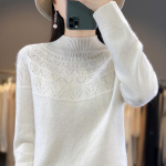 Naiste mood vabaaja s&uuml;gistalv &uuml;hev&auml;rvilise tr&uuml;kiga pikkade varrukatega poolkaelusega topid Naiste r&otilde;ivad Villased kudumid Kampsunid XXL