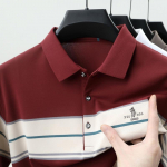 TrendHub Luksuslik Meeste L&uuml;hikeste Varrukatega Polo S&auml;rk Triibuline Top Rinnam&auml;rk Originaalne Disain Golfi Vabaaja &Auml;ri T-s&auml;rk M punane