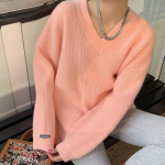 Pullover naiste kudumid mood Harajuku kevadine V-kaelusega vaba v&auml;rviline kampsun One size(40KG-65KG) beež