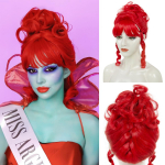 REEWES Punane Lokkis Pats Parukas Beetle Miss Argentina Halloweeni Kost&uuml;&uuml;m Mahl S&uuml;nteetiline Juus Igap&auml;evaseks Peoks Anime Cosplay as the picture-1pc&12inches