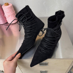 Retro paeltega terava ninaga pahkluusaapad Naistele Suede Madala kontsaga Moodsad Kleidi L&uuml;hikesed Saapad Daamidele Uued S&uuml;gisNaiste Saapad Botas Mujer 35 must