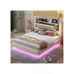 Valgustatud - MUVOE - 140 x 200 cm - Polsterdatud - USB-pistikupesa - LED-valgusriba beež