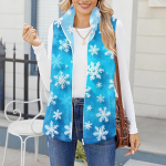 Women's winter snowflake-printed fashionable and warm fleece cardigan vest L sinine
