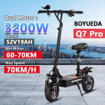 E-roller Q7Pro Escooter 3200W Kahemootoriline 52V19AH Aku Kahekordne Vedavus 10-tolline T&auml;iskasvanute E-roller Vaikne Rehv Kokkupandav Elektriroller 3200W 52V 19AH must