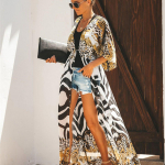 Leopardi ja sebra triibulise mustriga kimono, vabaaja rannar&otilde;ivad, eest avatud kimono, naiste riided One-size