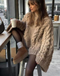 Naiste vintage kootud kampsun Elegantne vabaaja Oversize Pullover pikkade varrukatega s&uuml;gistalvine soliidne daami Twist lahtine kampsun One Size khaki