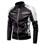 Meeste mantel Kontrastv&auml;rvid P&uuml;stkrae Mootorratta Slim Vintage Klassikaline Kunstnahast Jakk Bikerile 2XL pruun