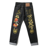 ZYLLO Uued Jaapani Hipster Retro Hip-hop Moodne Tr&uuml;kitud Teksap&uuml;ksid High Street Vabaaja Kitsad Sirged Tikitud Y2k Tr&uuml;kitud &Otilde;mmeldud P&uuml;ksid Unisex 28