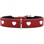Collier pour chien - HUNTER - Love - Rouge/noir - Cuir de vachette - Taille r&eacute;glable 24-28 cm punane