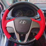For Hyundai Verna 2010-2016 Solaris (RU) 2010-2016 i20 2009-2015 hand-stitched carbon fiber Leather Car Steering Wheel Cover 3