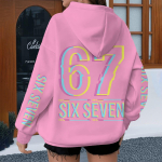Punk 67 Kuus Seitse Tr&uuml;kitud Hupparid Mehed Naised Populaarne Kuus Seitse Huppari Kevad S&uuml;gis Topid Unisex 67 Teema Paarihuppari 5XL pink