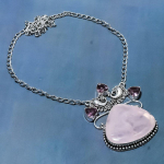 Rose Quartz, Amethyst Gemstone Ethnic 925 Silver Gift Jewelry Necklace 18 o1d32