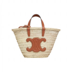 Celine Triomphe Logo K&auml;sitsi kootud palmileht vasikanahast viimistlusega korvikoti kott Naiste kotid Beež Pruun 113832EFA-04LU Basic Set (Bag+Dust Bag)
