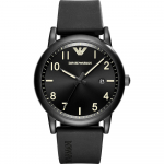 Emporio Armani Luigi Slim Must Silikoon/Kumm Meeste Kvartsikell Kuup&auml;evaga AR11071 must