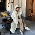 Talvine mantel Naiste pikk soe puuvillane mantel kapuutsiga polsterdatud mantel Naiste jope vabaaja mantel L kollane