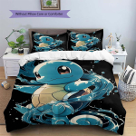 Squirtle koomiksiline illustratsiooniga voodipesukomplekt, Pokemon Squirtle magamistoa dekoratsioon, Kingitus Pokemonif&auml;nnidele 135x200cm black