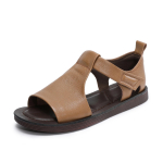 Johnature Retro Ehtne Nahk Avatud Varba Madalad Sandaalid Mitmek&uuml;lgsed Vabaaja Pehme Taldadega Rannakingad 35 khaki