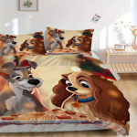 3 tk Lady ja Tramp S&ouml;&ouml;mise Nuudlite Tr&uuml;kiga Tekikottide Komplekt - Sisaldab 1 Tekikotti ja 2 Padjap&uuml;&uuml;ri, Masinpestav - Sobib K&otilde;ikideks Hooaegadeks. 135x200cm
