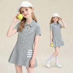 T&uuml;drukute suvine plisseeritud kleit polo kraega suurtele lastele preppy stiilis 110 hall v&auml;rv