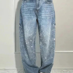 VIONA L&auml;ikivad Kivist Kottis Naiste Laiad P&uuml;ksid T&auml;ielikult Teemantidega Laiad P&uuml;ksid Laisad Denim P&uuml;ksid Vintage Pesuga P&uuml;ksid Vabaaja P&uuml;ksid XL gray