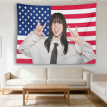 1 tk Billie E-Eilish'i teemaline roosa-valge lipuga seinavaip, patriootiline seinakaunistus magamistoa, elutoa, &uuml;hiselamu dekoreerimiseks 150X180CM