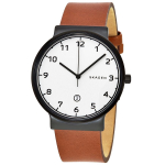 SKAGEN Ancher Valge sihverplaadiga Meeste Nahkrihmaga K&auml;ekell Naiste Kvartsikell Roostevabast terasest 30m 40mm kuup&auml;evaga SKW6297 valge