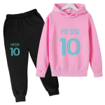 Jalgpallistaar Messi Laste Kapuutsiga Dressipluuside Komplekt T&auml;navamood Poistele ja T&uuml;drukutele S&uuml;gisene Spordipullover + Dressip&uuml;ksid 2-osaline Komplekt V&auml;litingimusteks 150 pink