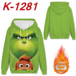 Grinch Hoodie 3D Digitaaltr&uuml;kiga Pullover Dressipluus Fliisvoodriga Paks Soe Talvine Roheline XXL