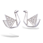 Les Tr&eacute;sors De Lily [P6899] - Boucles argent 'Origami' argent&eacute; rhodi&eacute; (cygne) - 10x10 mm valge