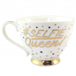 Les Tr&eacute;sors De Lily [P5736] - Mug tasse porcelaine 'Selfie Queen ! ' ivoire dor&eacute; - 10x9. 3 cm valge