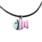 Les Tr&eacute;sors De Lily [R1311] - Collier artisanal 'Colombine & Arlequin' bleu rose - 16x11 mm (poisson) Heleroosa