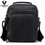 HUMERPAUL Crazy Horse Nahast meeste &otilde;lakott Vintage Messenger Bags Multifunktsionaalne suure mahutavusega Crossbody kott must