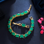 CMM Classic Shine Square Roheline Sinine Kuld V&auml;rv Cubic Zirconia Tennise k&auml;ev&otilde;ru smaragdroheline