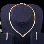 CMM Fashion AAA kuupmeetri tsirkooniumoksiidi kollase kulla v&auml;rvi s&auml;delev kandiline k&otilde;rvar&otilde;ngas kaelakee komplekt kuld