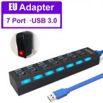 USB-jaotur 3.0 5Gbps kiire 4/7-pordiline jaotur koos sisse-/v&auml;ljal&uuml;litiga mitme toiteadapteri kiire jaotur personaalarvuti s&uuml;learvuti jaoks USB3.0 7Port with EU