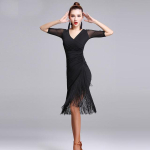 Ladina tantsu kleit L&uuml;hikeste varrukatega ladina tantsu Tutt &uuml;hes t&uuml;kis naiste kleit naiste tantsusaali tango Cha Cha Rumba kost&uuml;&uuml;mid XL must