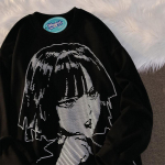 Naiste hip-hop t&auml;navar&otilde;ivad Harajuku kapuutsiga retro jaapani anime t&uuml;drukute kampsun kevad- ja s&uuml;gispulover M must