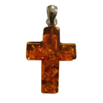 Les Tr&eacute;sors De Lily [R6119] - K&auml;sit&ouml;&ouml;na valmistatud h&otilde;bedast ripats  Cross  Amber - 15x11 mm pruun