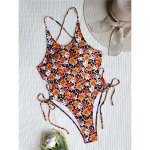 Lilledega tr&uuml;kitud k&otilde;rge l&otilde;ikega seljata Monokini naiste ujumisriided &uuml;hes t&uuml;kis naiste ujumistrikoo, polsterdatud lilleline ujumiskost&uuml;&uuml;m, ujumine S kollane