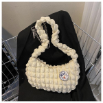 Plisseeritud pilv kaenlaaluste kott Tugev &otilde;lakott Pendelkott Ostukott T&uuml;druku s&uuml;damega seljakott one size valge