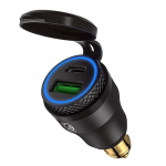Alumiiniumist DIN Hella pistik 30W 5A toiteallika mootorratta topelt-USB laadija QC3.0 toiteadapter Veekindel 12V-24V BMW Ducati jne Hella DIN-pesa jaoks 5.8x2.8x2.8cm must/sinine