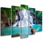 Viieosaline pildil&otilde;uenditr&uuml;kk Waterfall Mountain Forest Nature 100x70 sinine